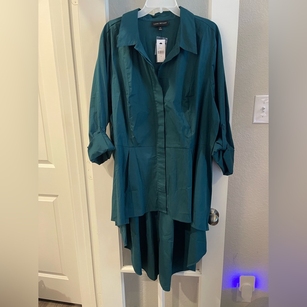 Teal Button-Up Long Shirt Dress